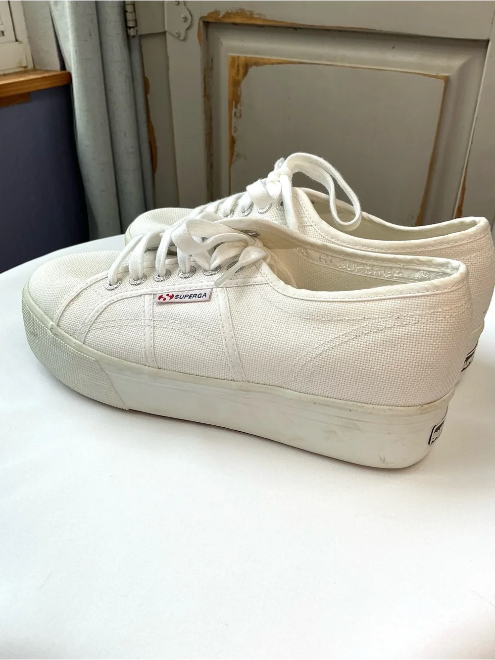 Superga | 2790 White Platform Canvas Sneakers Size US 8 EU 39 Lace Up Casual